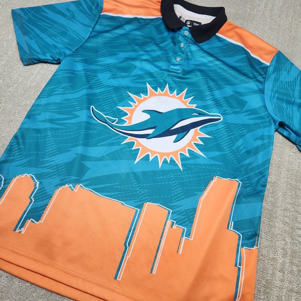 Miami‎ Dolphins Shirt Men XL City Skyline Edition NFL AOP Polo Downtown Uptown